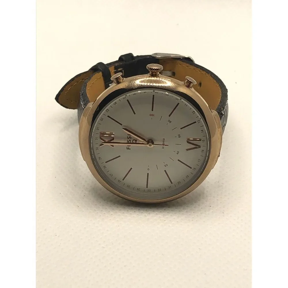 Fossil FTW5021 Women's Black Leather Analog Silver Dial Hybrid Smart Watch HO384